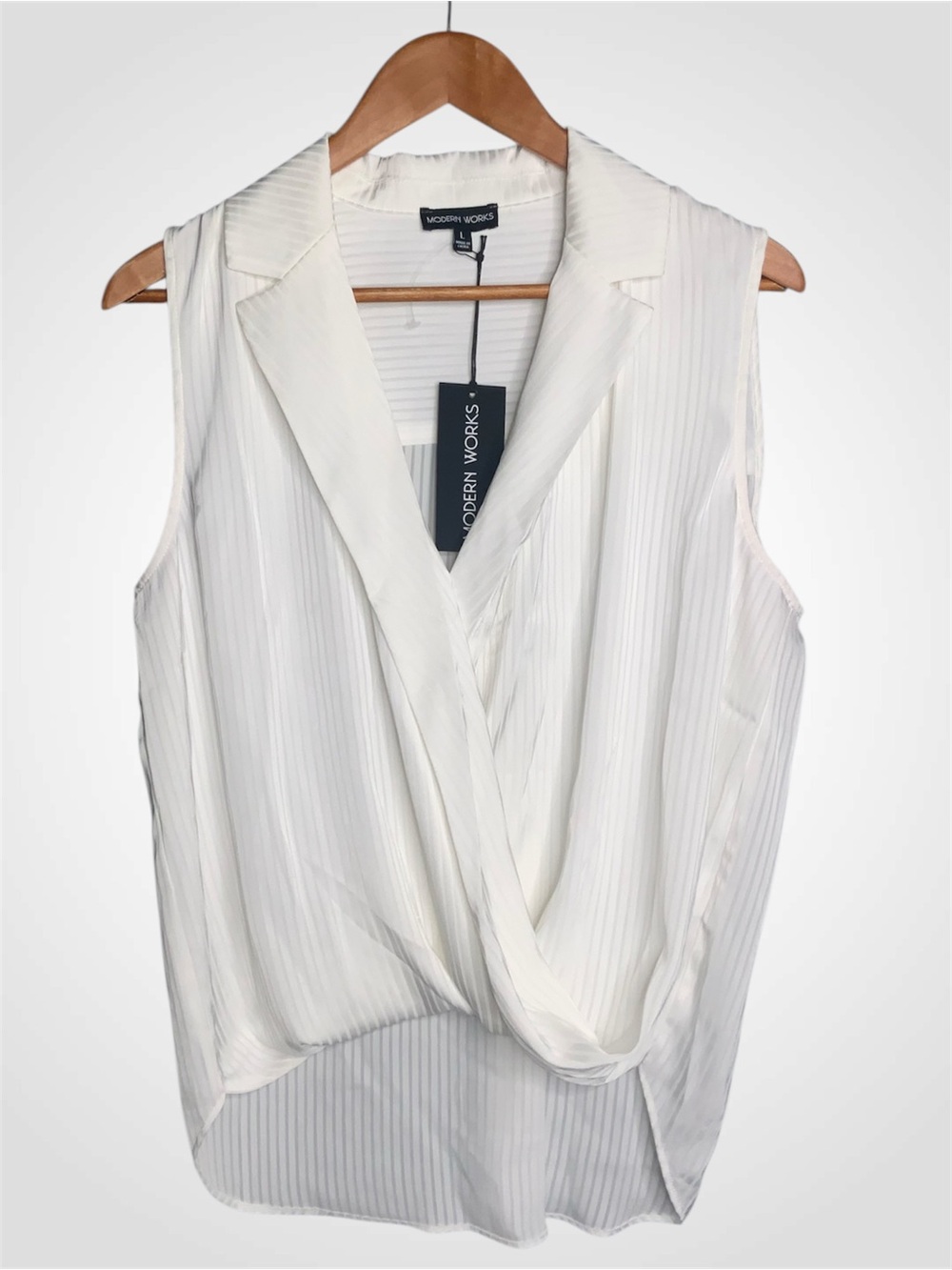 Modern Works Ivory Sleeveless Draped Surplice Blouse Large- NWT